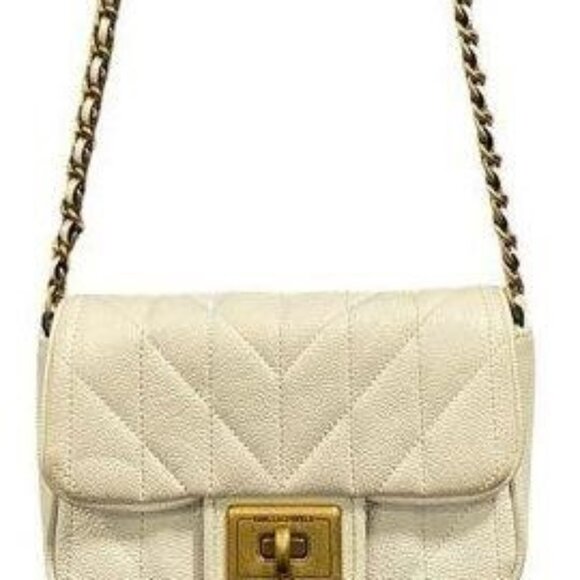 Karl Lagerfeld Agyness White Quilted Textured Leather Crossbody - Picture 2 of 13